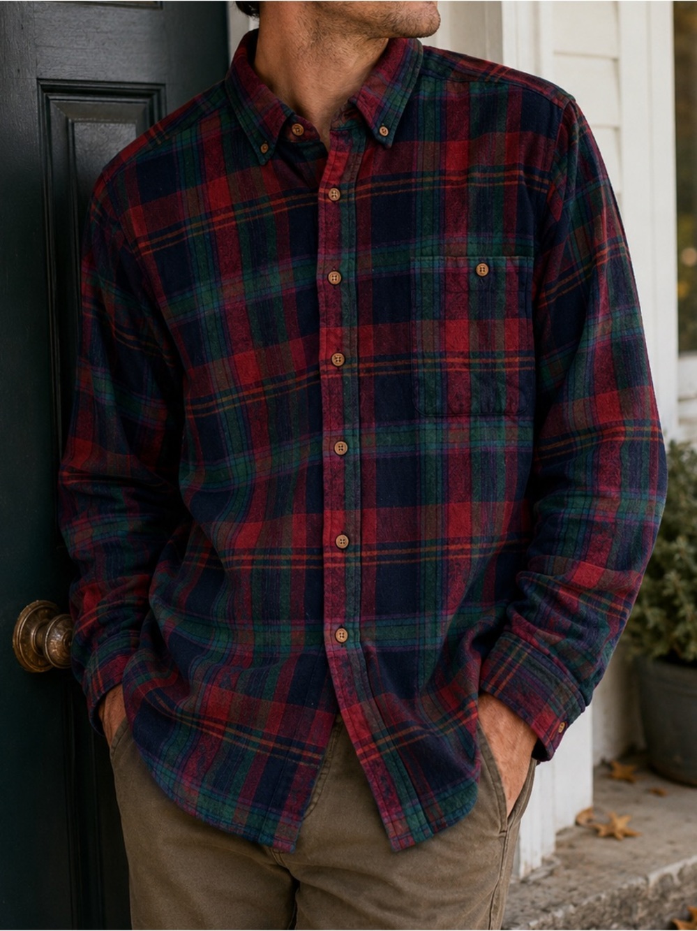 Vintage Lobo by Pendleton 100% Virgin Wool Plaid Button-Down Shirt Made in USA L